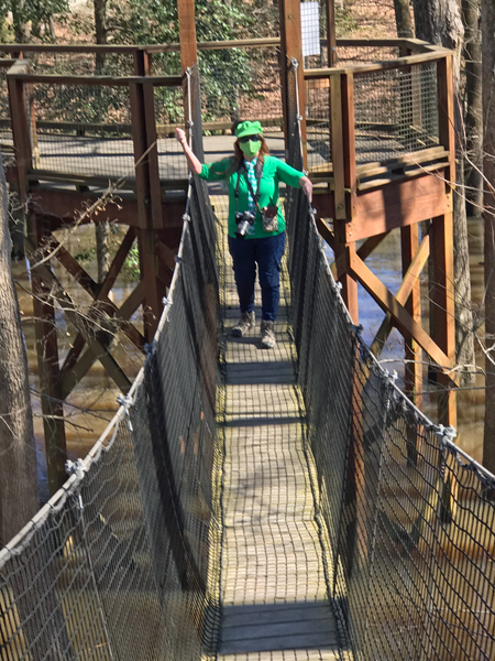 Karen Duquette on the suspension bridge